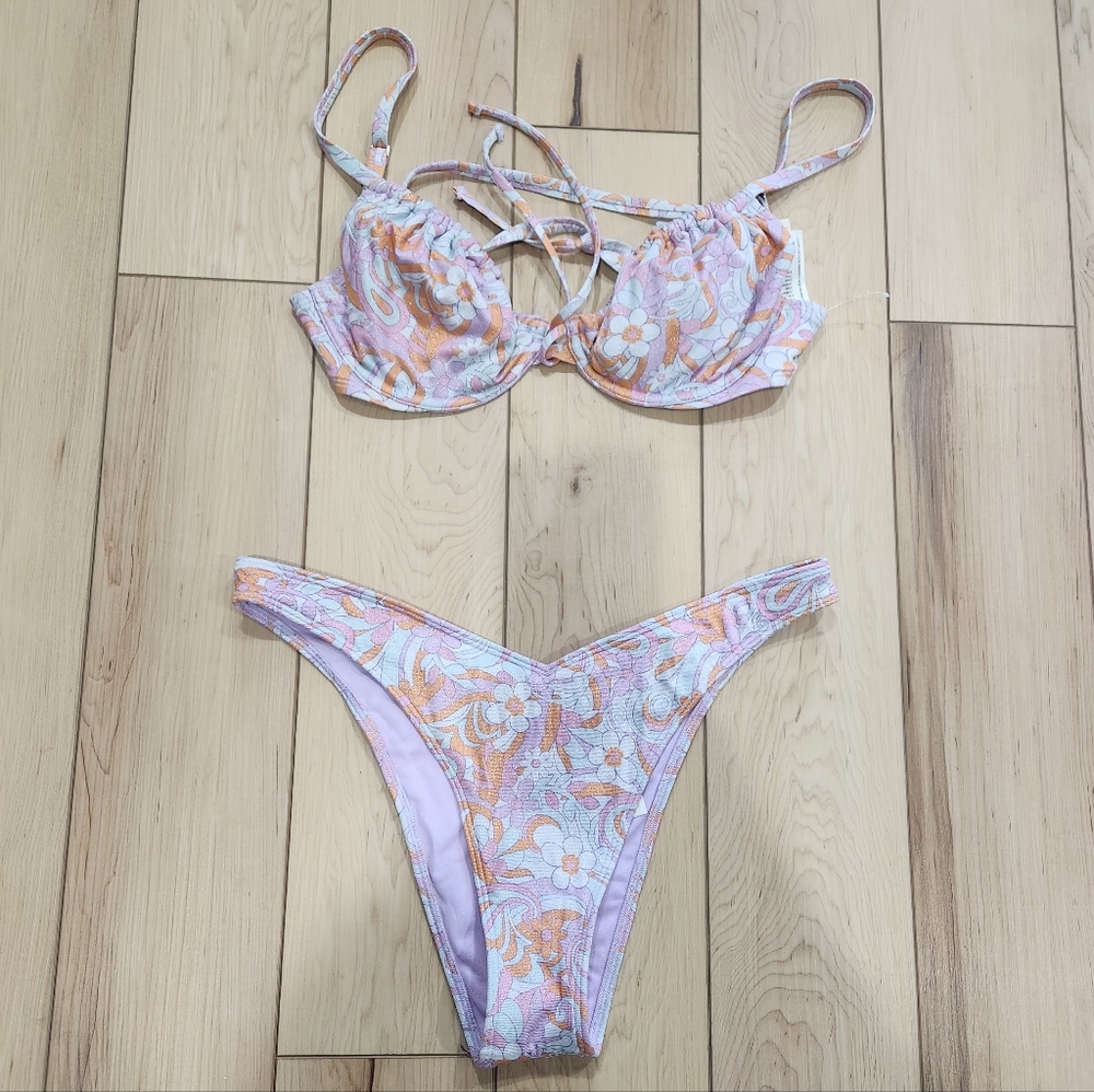 Hollister Lavender And Orange Floral Bikini